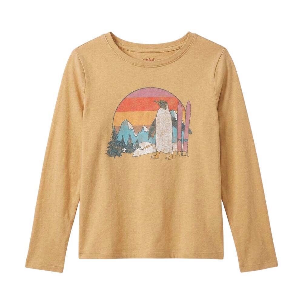 Cat & Jack Boys Yellow Penguin Ski Chillin Graphic Long Sleeve Shirt Size L